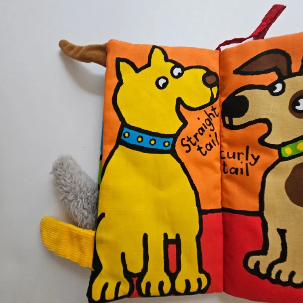 Jellycat Puppy Tails Soft Cloth Book Crinkle Sound Cover Sensory Touch & Feel